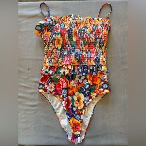 Floral Smocked Ruffled One Piece Swim Suit Sz M